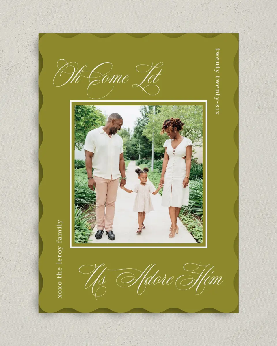 This is a 5" x 7" Christmas Card called Adoration & Celebration printed in full color on Premium Smooth paper