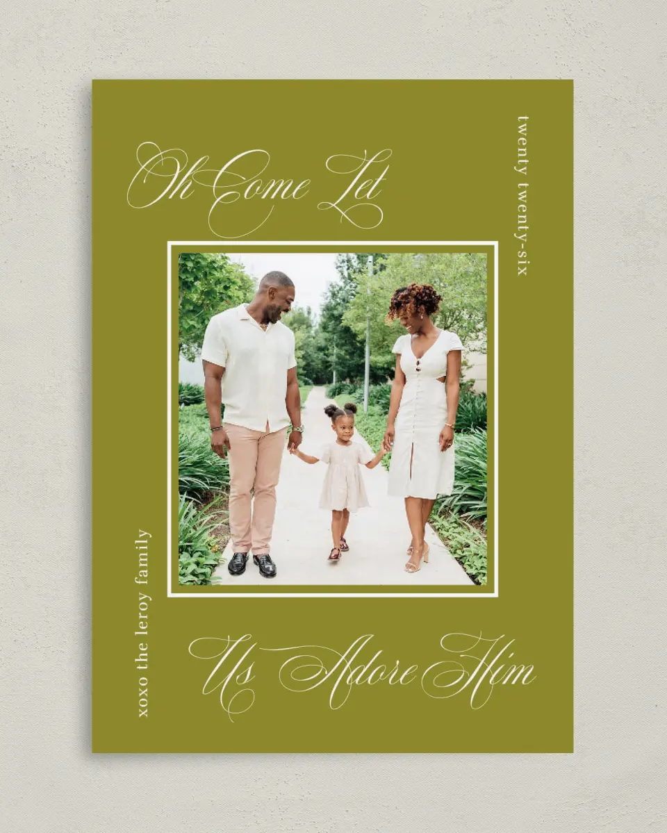 This is a 5" x 7" Christmas Card called Adoration & Celebration printed in full color on Premium Smooth paper