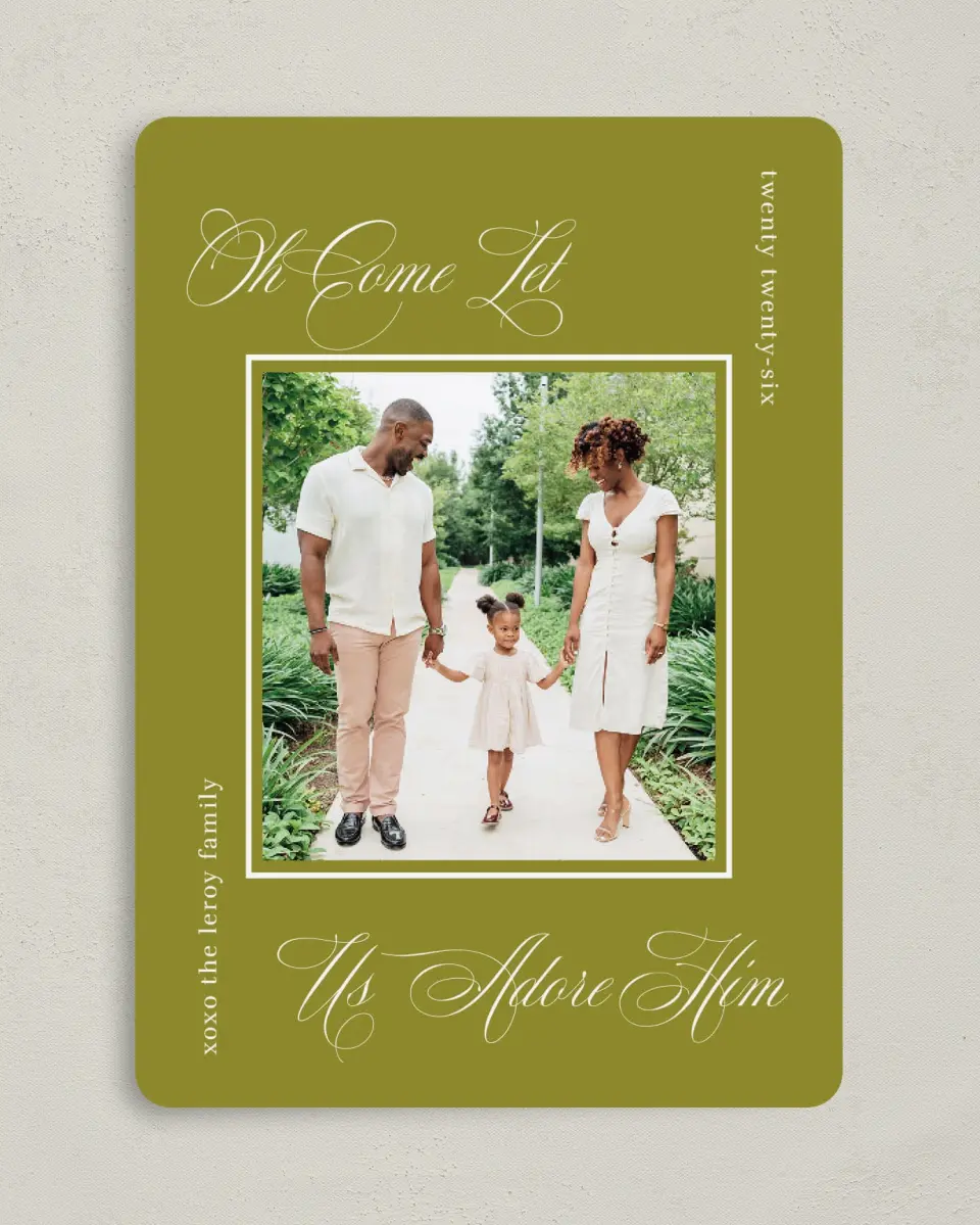 This is a 5" x 7" Christmas Card called Adoration & Celebration printed in full color on Premium Smooth paper
