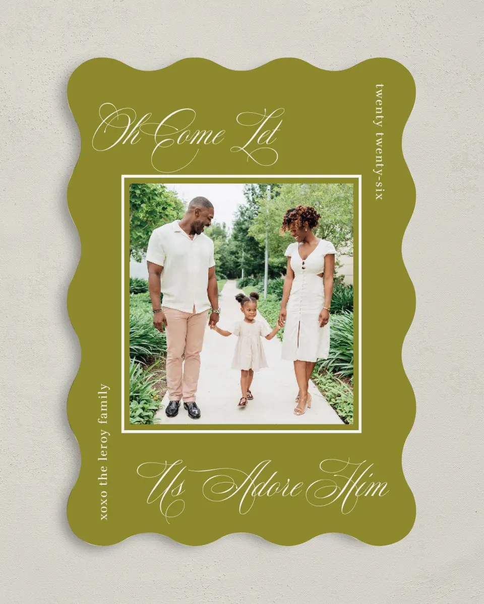 This is a 5" x 7" Christmas Card called Adoration & Celebration printed in full color on Premium Smooth paper