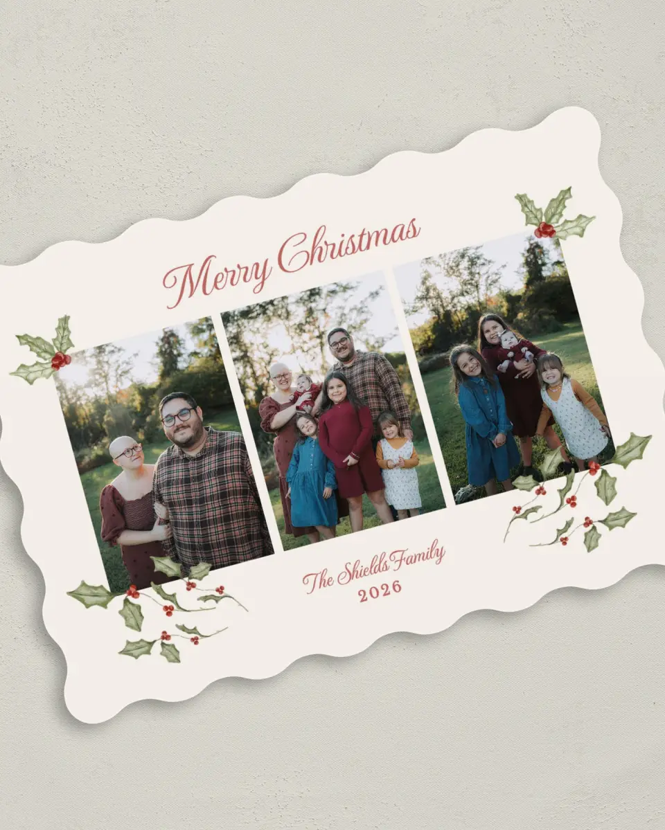 This is a 5" x 7" Christmas Card called The Holly & the Ivy printed in full color on Premium Smooth paper