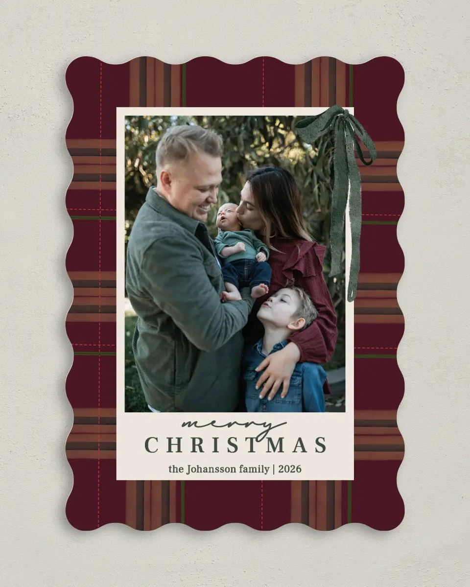 This is a 5" x 7" Christmas Card called Quiet Luxurious Plaid printed in full color on Premium Smooth paper