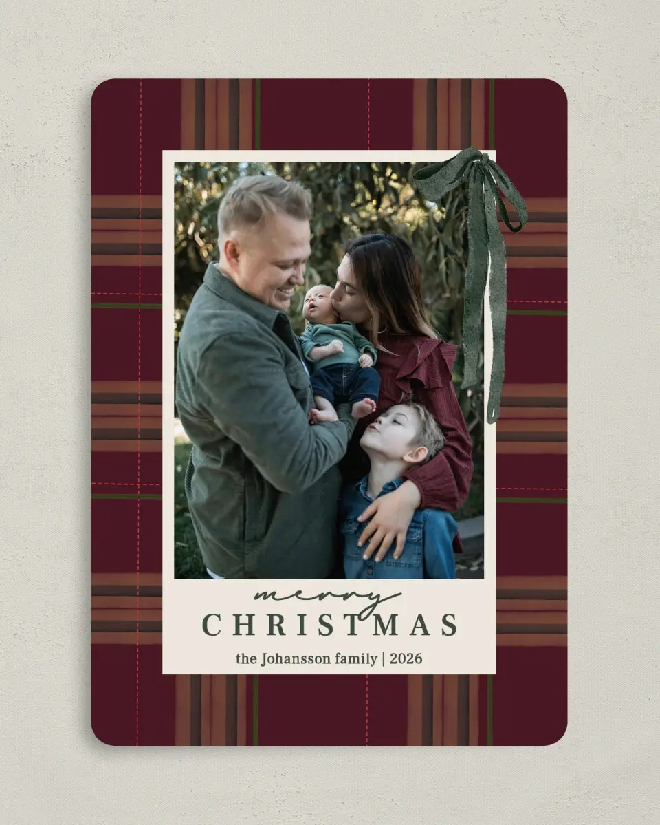 This is a 5" x 7" Christmas Card called Quiet Luxurious Plaid printed in full color on Premium Smooth paper