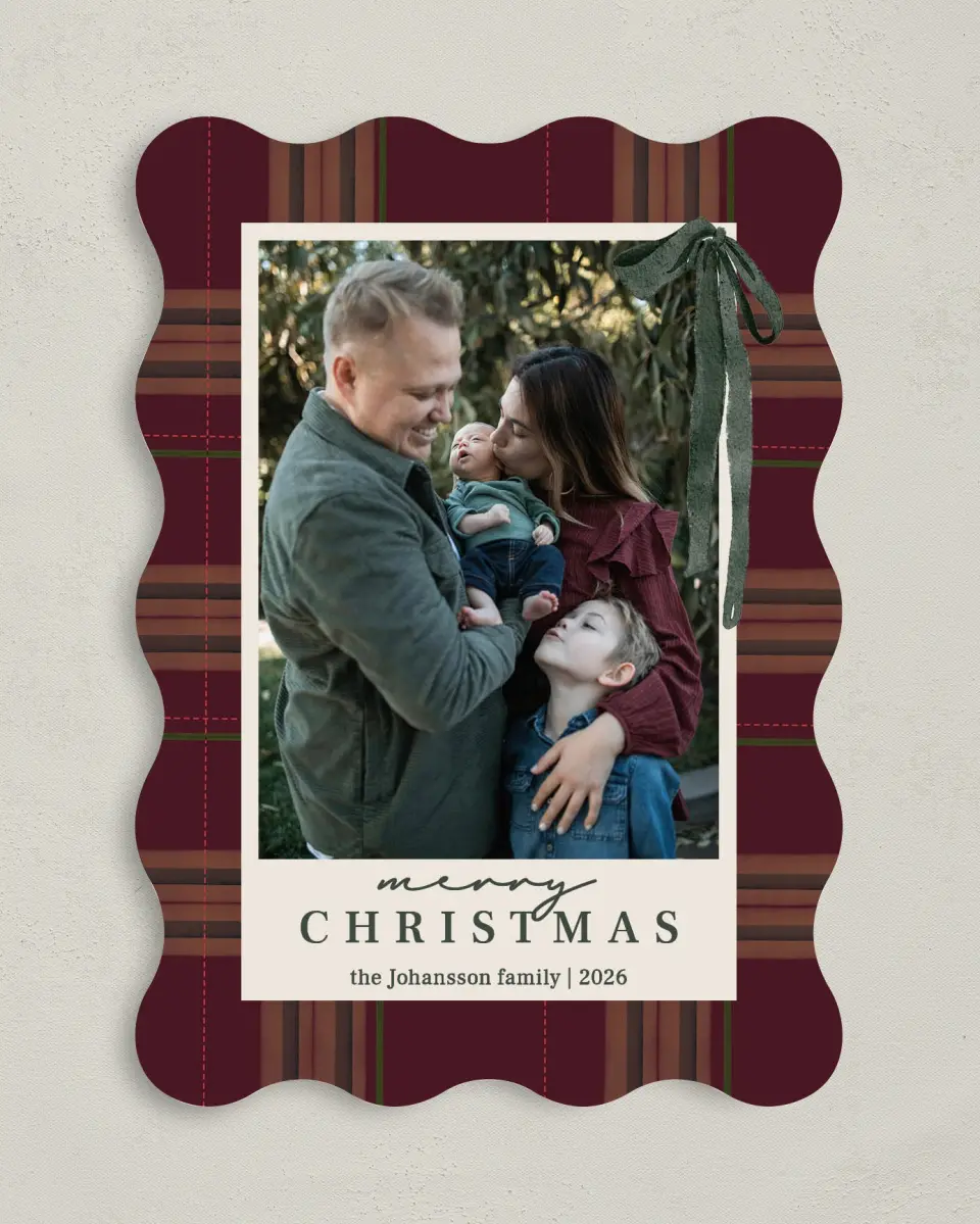 This is a 5" x 7" Christmas Card called Quiet Luxurious Plaid printed in full color on Premium Smooth paper