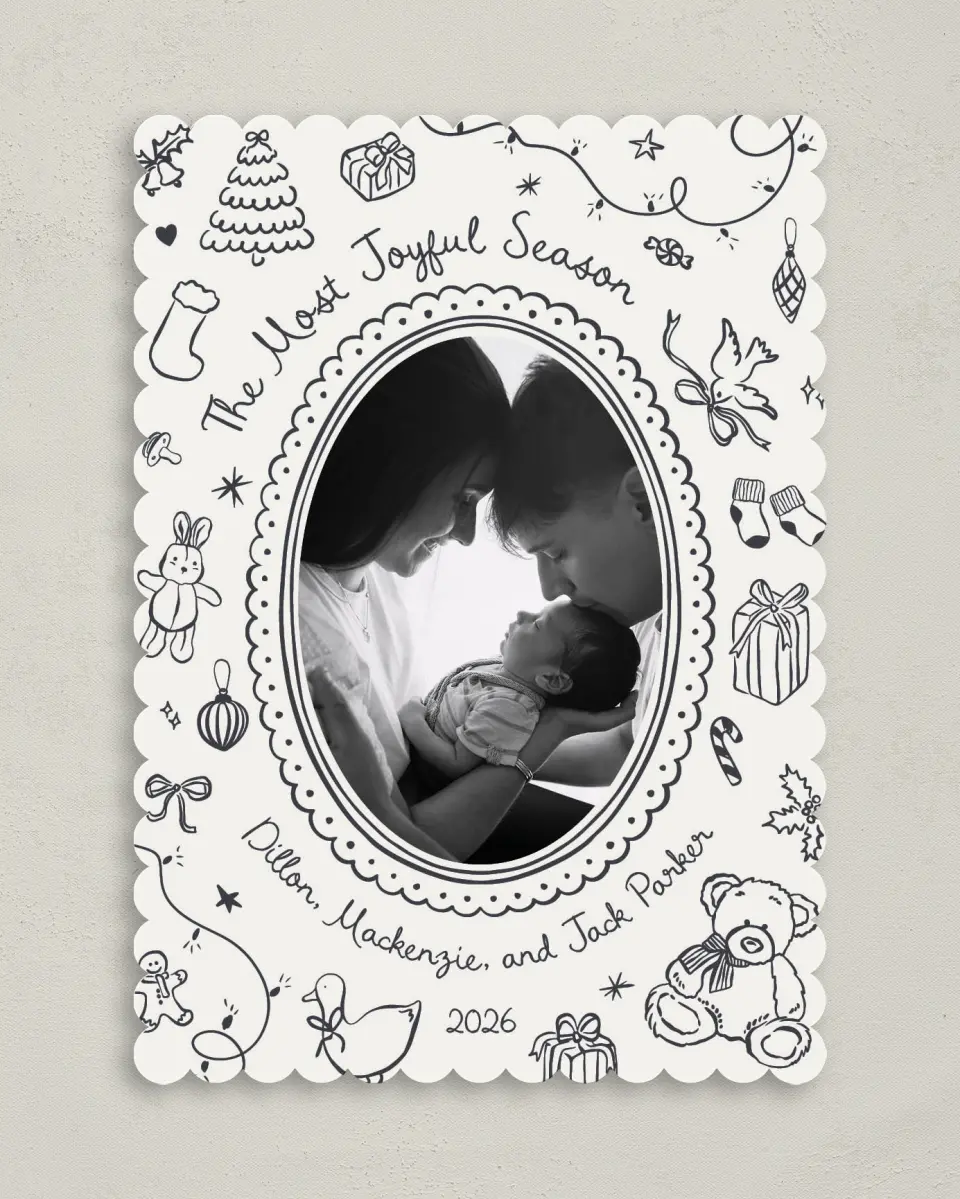 This is a 5" x 7" Christmas Card called Whimsical Joy printed in full color on Premium Smooth paper on Premium Smooth paper on Premium Smooth paper
