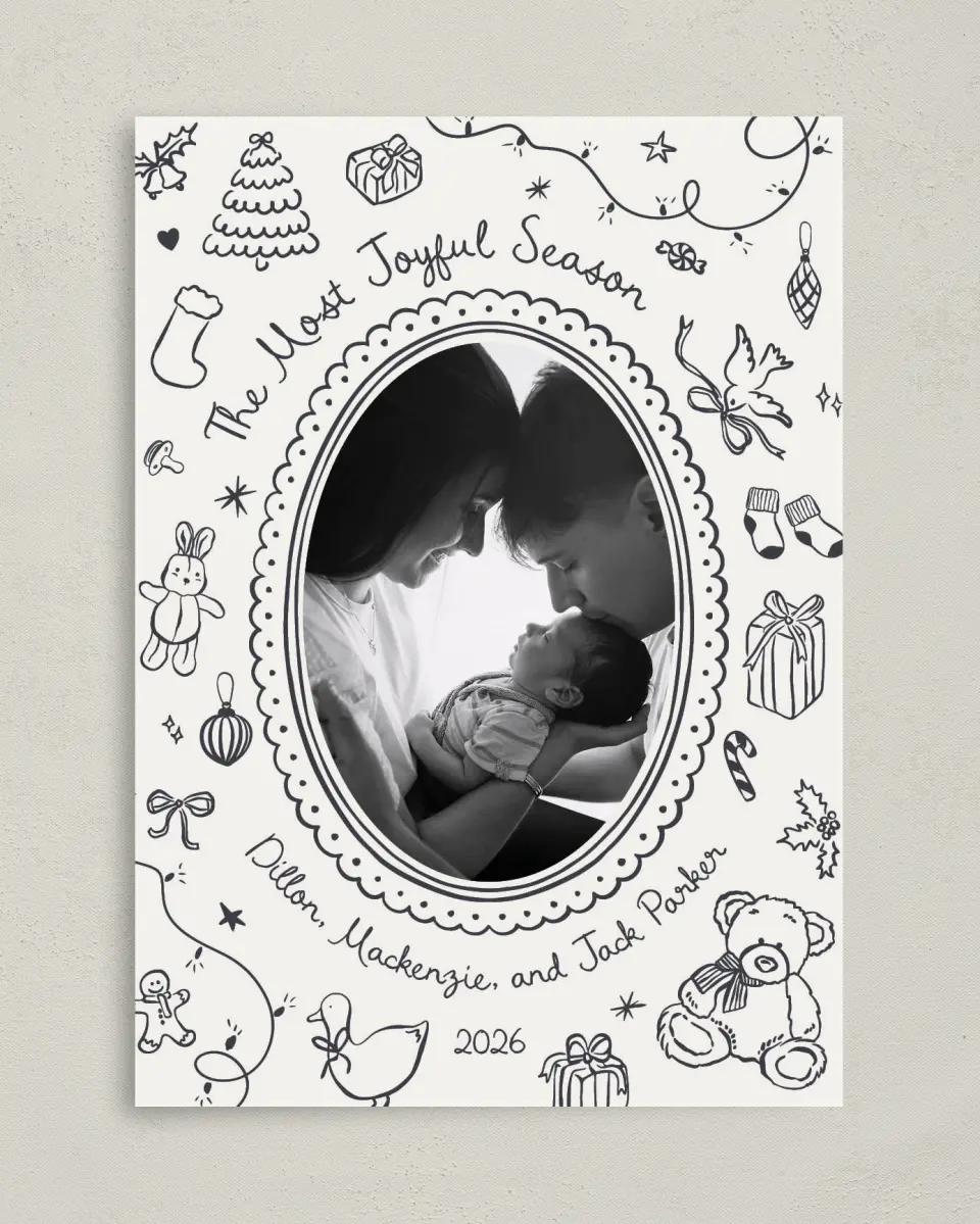 This is a 5" x 7" Christmas Card called Whimsical Joy printed in full color on Premium Smooth paper