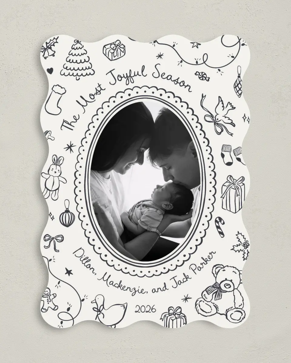 This is a 5" x 7" Christmas Card called Whimsical Joy printed in full color on Premium Smooth paper