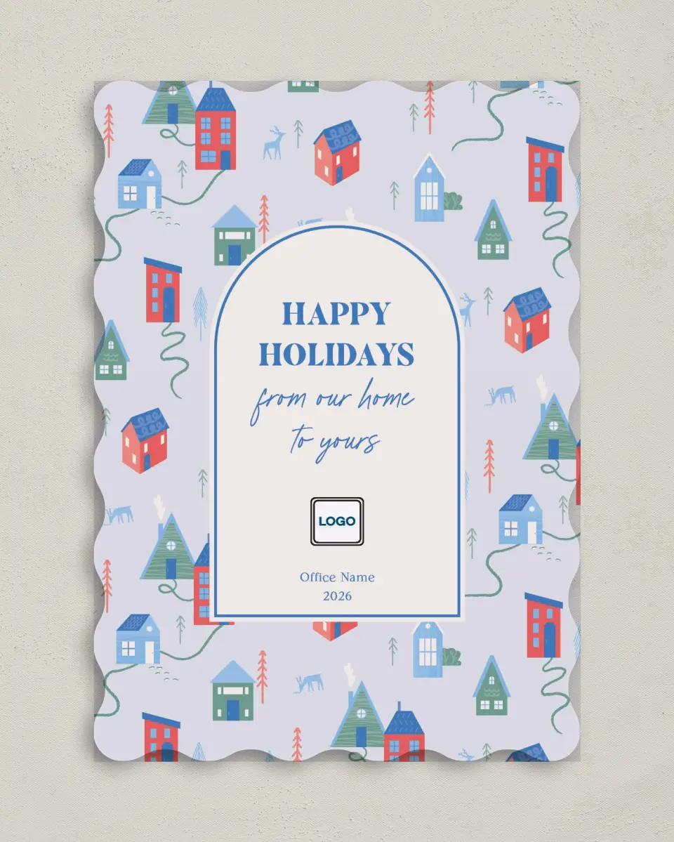 This is a 5" x 7" Christmas Card called Cheerful Homes printed in full color on Premium Smooth paper