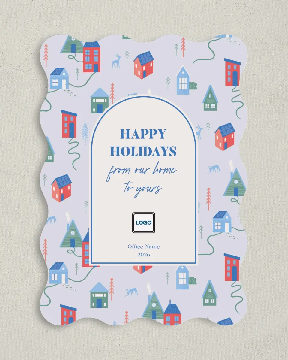 This is a 5" x 7" Christmas Card called Cheerful Homes printed in full color on Premium Smooth paper