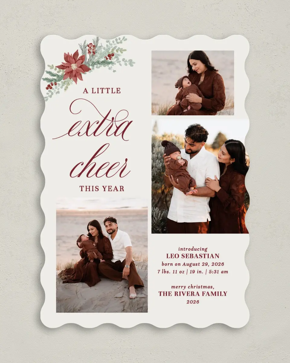 This is a 5" x 7" Christmas Card called Bundle of Cheer printed in full color on Premium Smooth paper