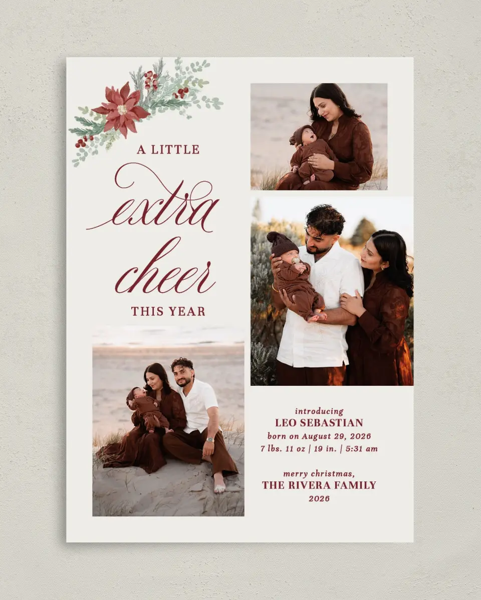 This is a 5" x 7" Christmas Card called Bundle of Cheer printed in full color on Premium Smooth paper