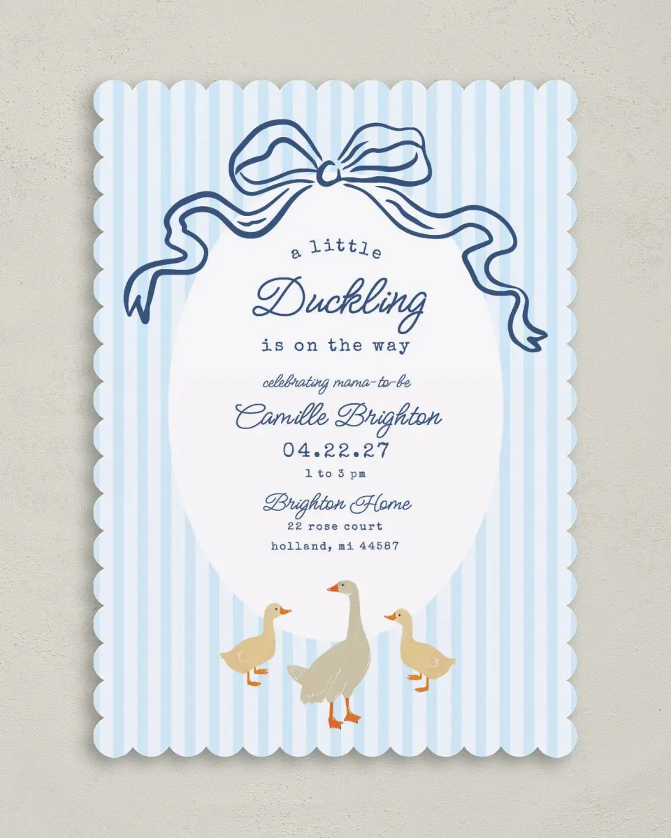 This is a 5" x 7" Baby Shower Invitation called Little Duckling printed in full color on Premium Smooth paper