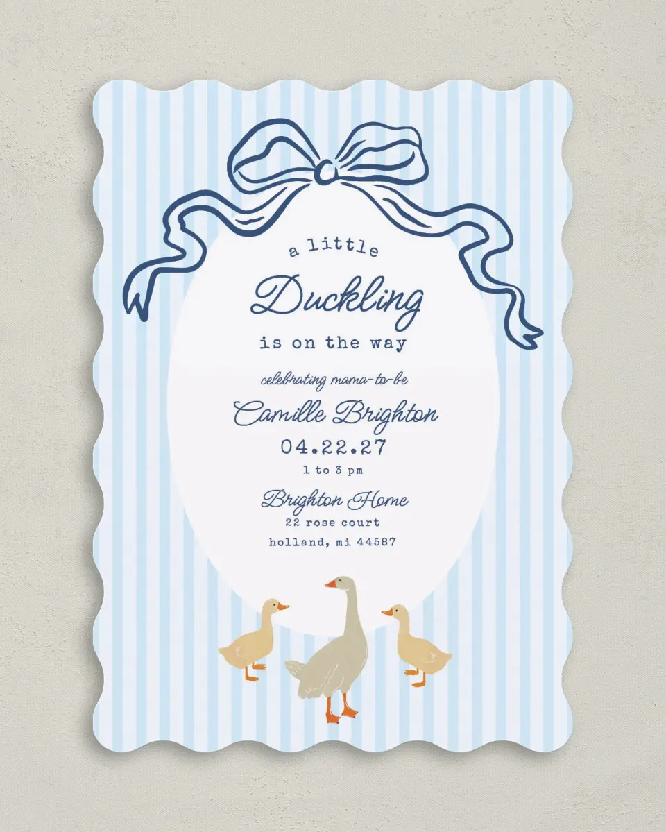 This is a 5" x 7" Baby Shower Invitation called Little Duckling printed in full color on Premium Smooth paper