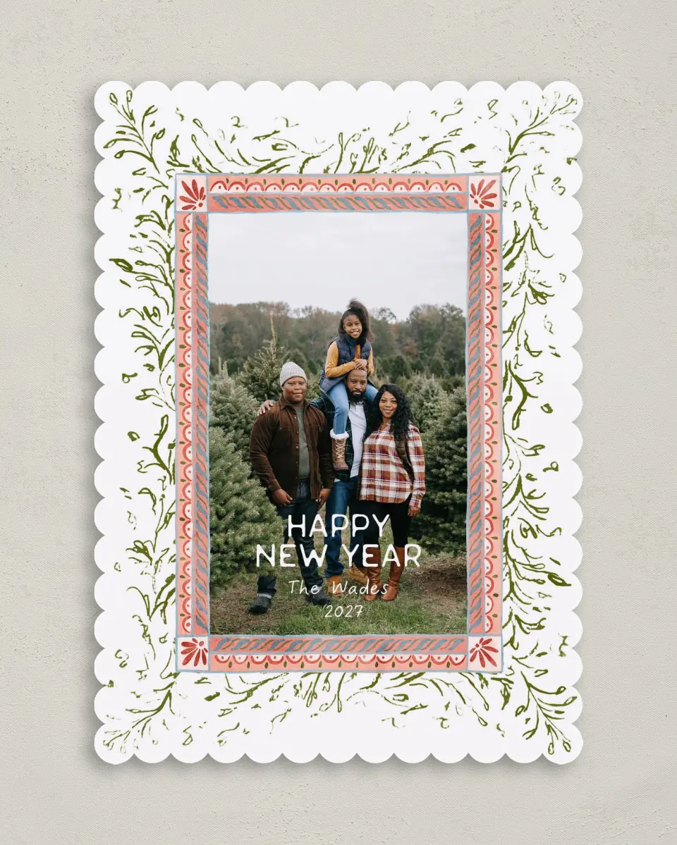 This is a 5" x 7" Christmas Card called Festive Folk printed in full color on Premium Smooth paper on Premium Smooth paper on Premium Smooth paper