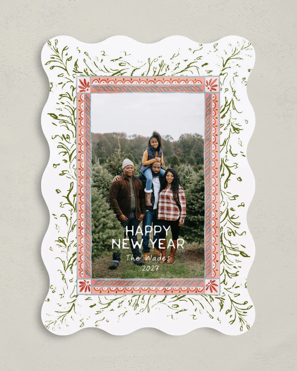 This is a 5" x 7" Christmas Card called Festive Folk printed in full color on Premium Smooth paper
