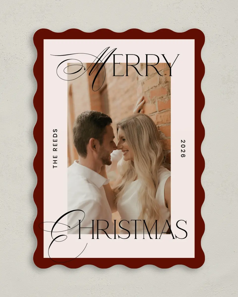 This is a 5" x 7" Christmas Card called Modern Script printed in full color on Premium Smooth paper