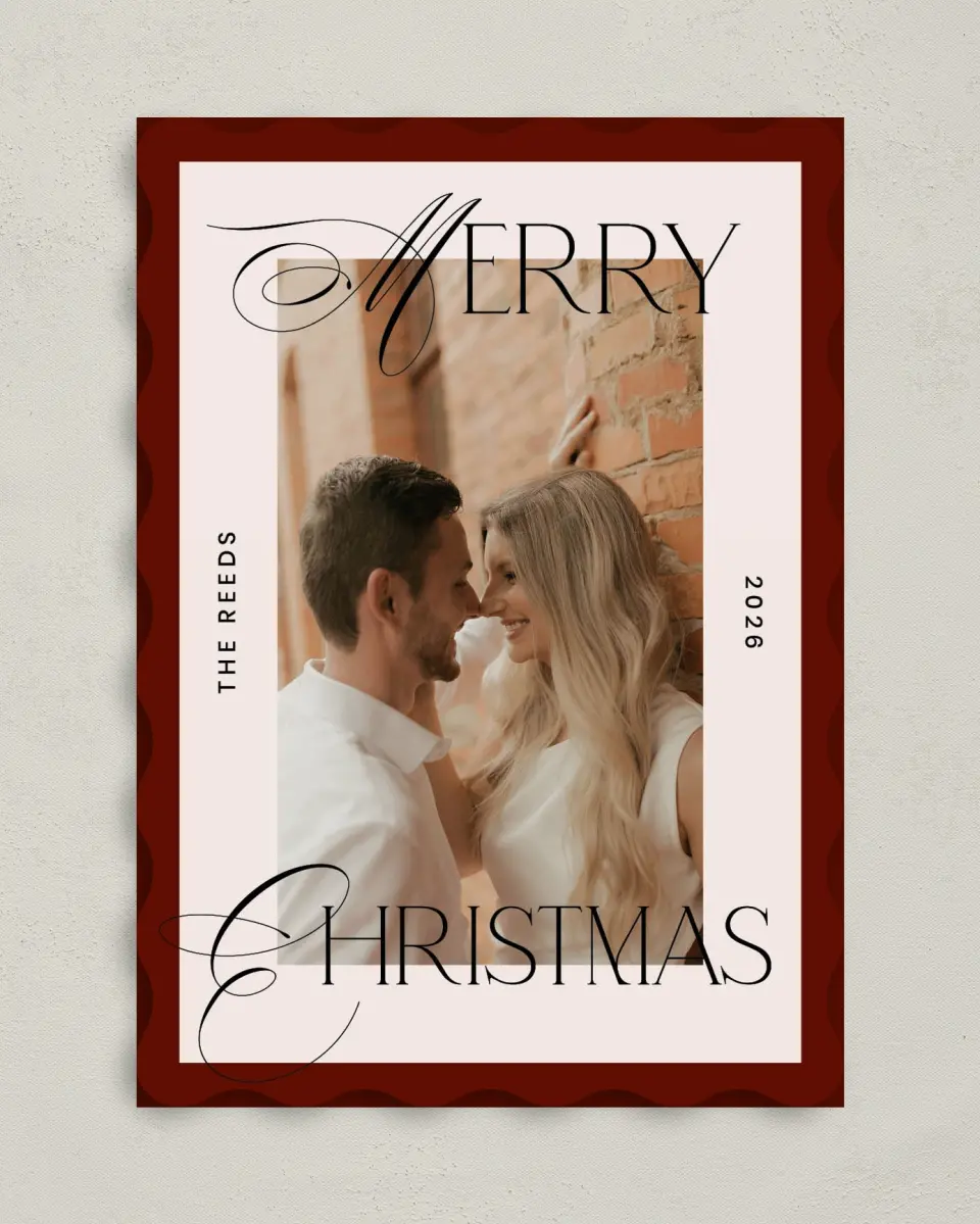 This is a 5" x 7" Christmas Card called Modern Script printed in full color on Premium Smooth paper