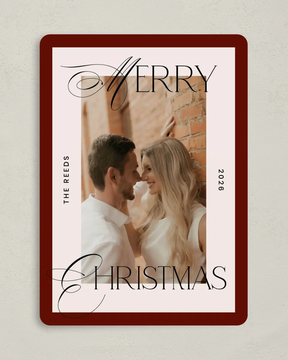 This is a 5" x 7" Christmas Card called Modern Script printed in full color on Premium Smooth paper