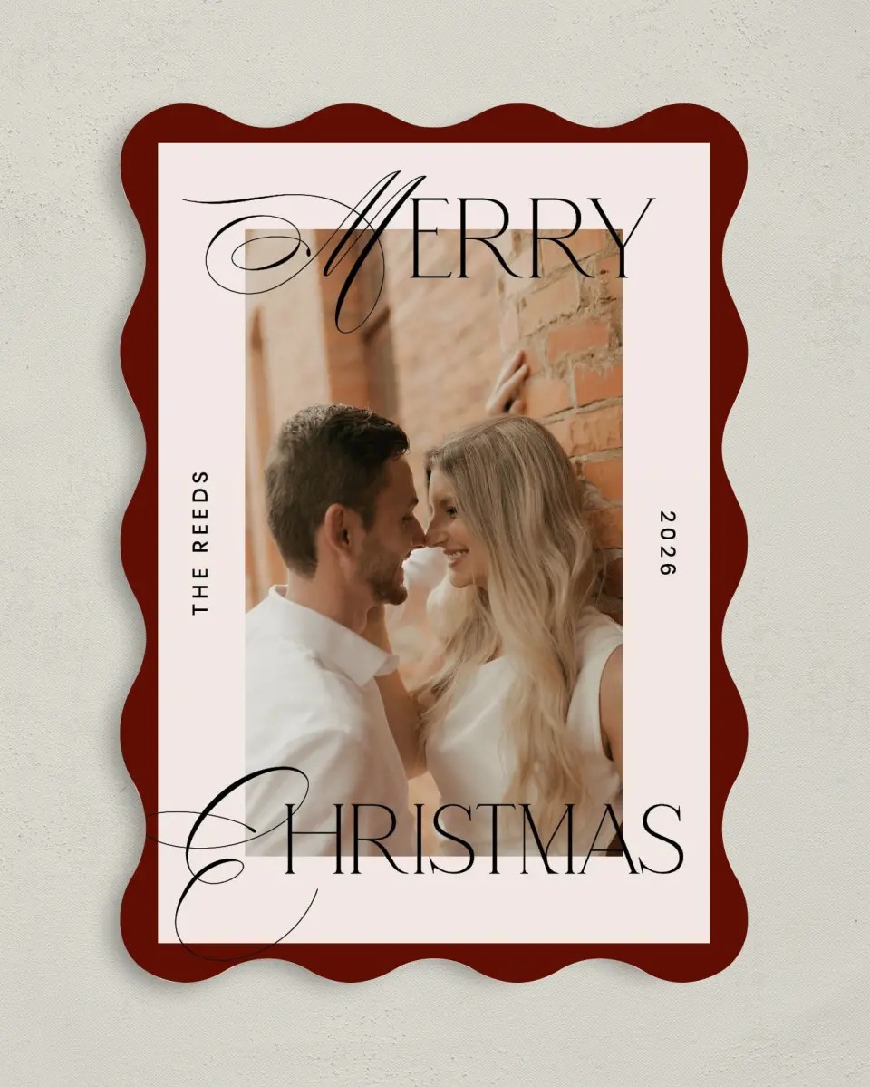 This is a 5" x 7" Christmas Card called Modern Script printed in full color on Premium Smooth paper