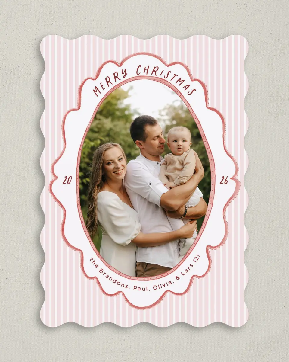 This is a 5" x 7" Christmas Card called Vintage Scallop printed in full color on Premium Smooth paper