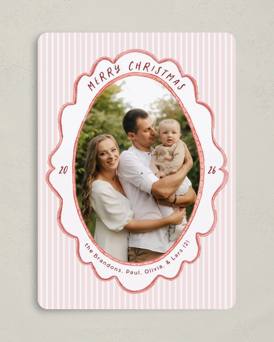 This is a 5" x 7" Christmas Card called Vintage Scallop printed in full color on Premium Smooth paper