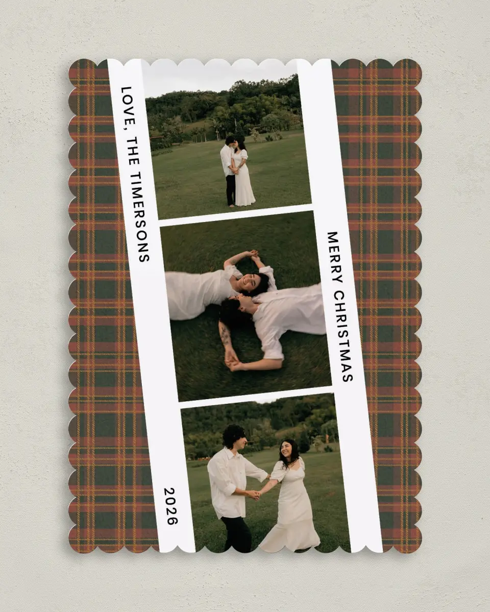 This is a 5" x 7" Christmas Card called Plaid Film Strip printed in full color on Premium Smooth paper on Premium Smooth paper on Premium Smooth paper