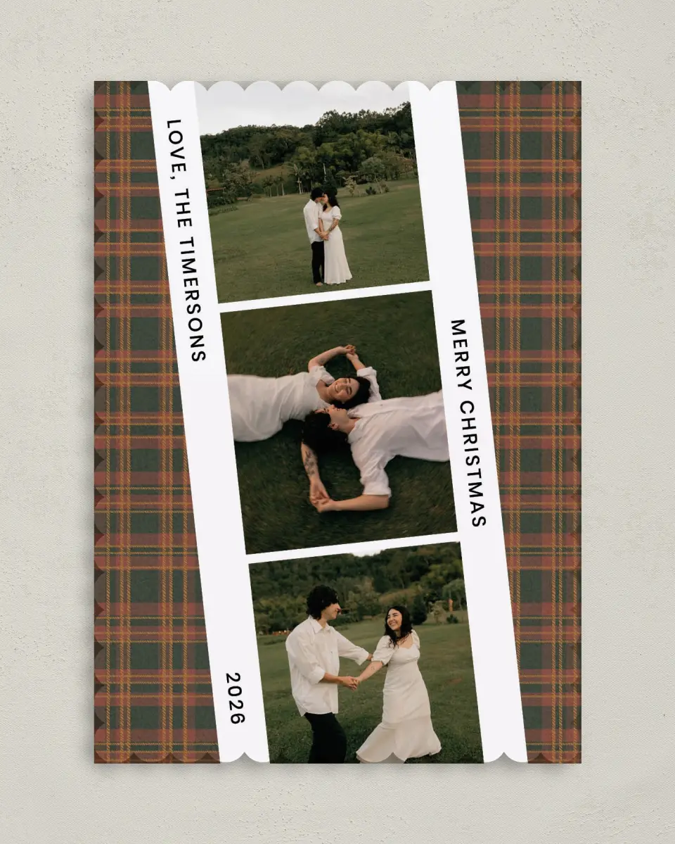 This is a 5" x 7" Christmas Card called Plaid Film Strip printed in full color on Premium Smooth paper on Premium Smooth paper on Premium Smooth paper