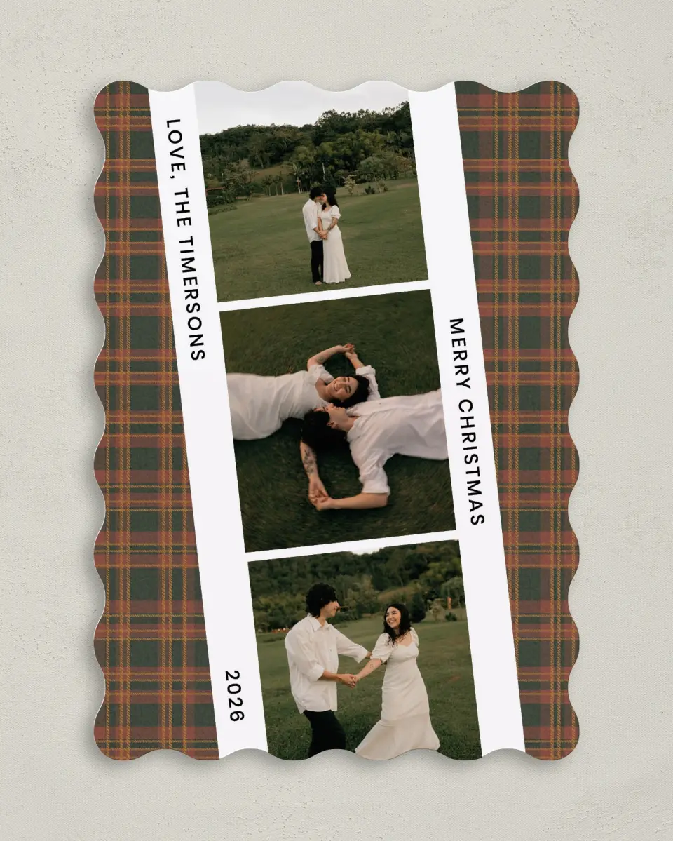 This is a 5" x 7" Christmas Card called Plaid Film Strip printed in full color on Premium Smooth paper