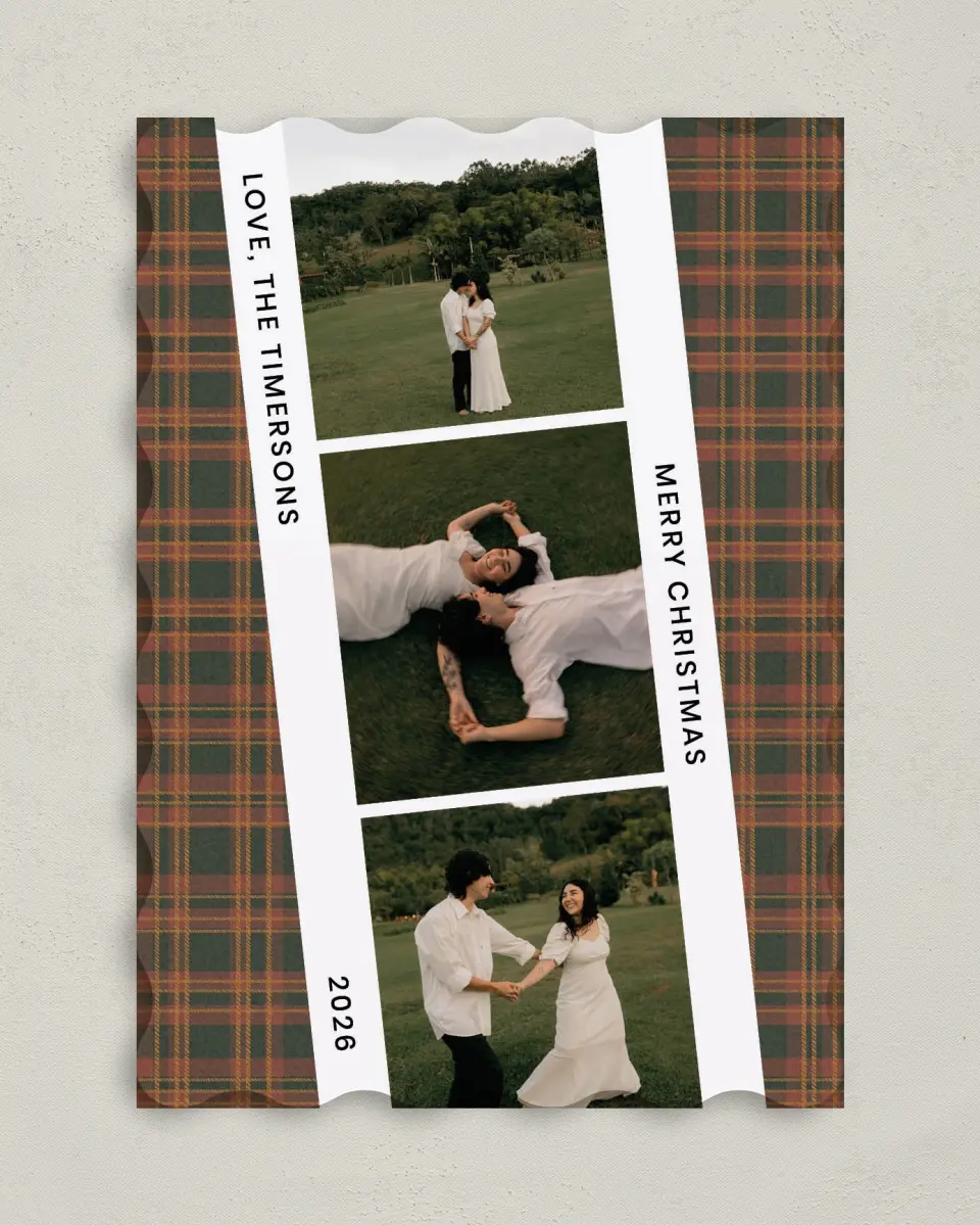 This is a 5" x 7" Christmas Card called Plaid Film Strip printed in full color on Premium Smooth paper