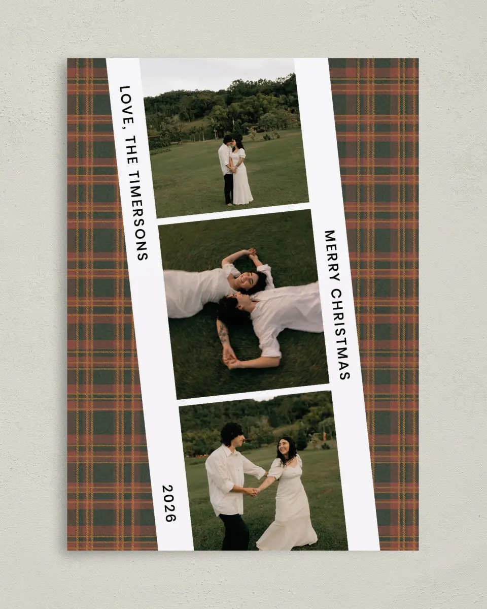 This is a 5" x 7" Christmas Card called Plaid Film Strip printed in full color on Premium Smooth paper