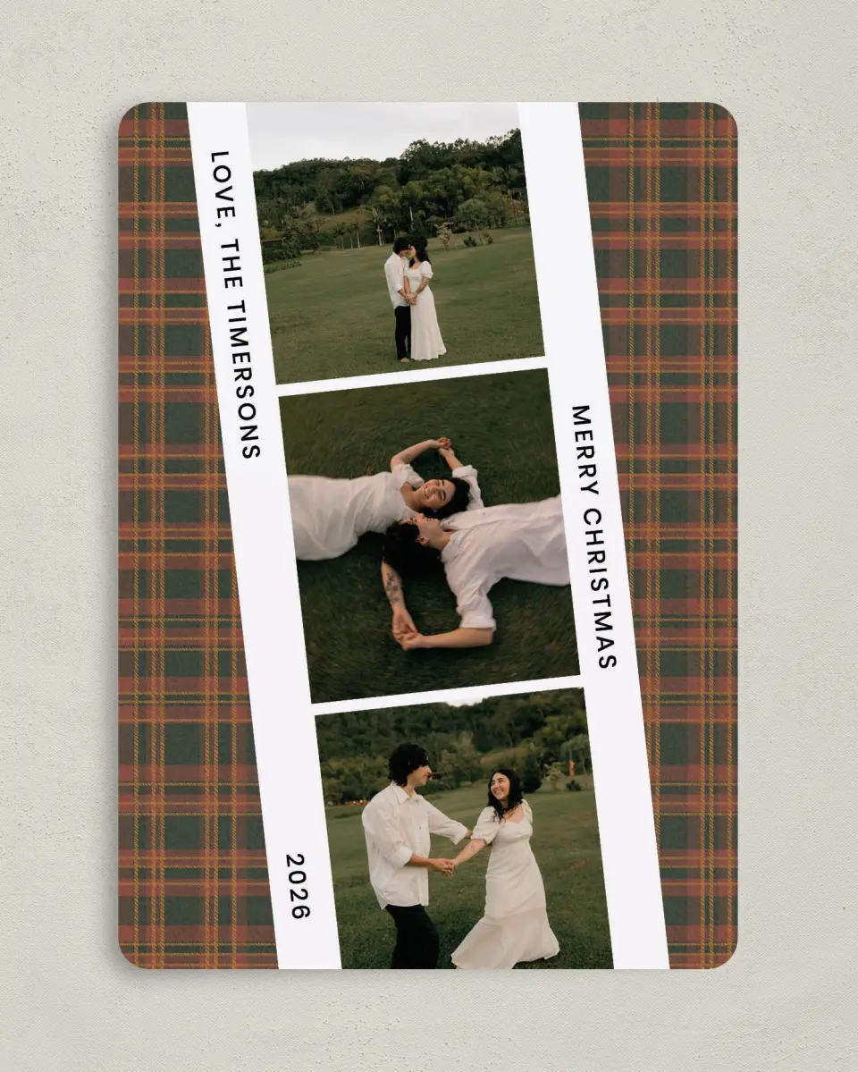 This is a 5" x 7" Christmas Card called Plaid Film Strip printed in full color on Premium Smooth paper