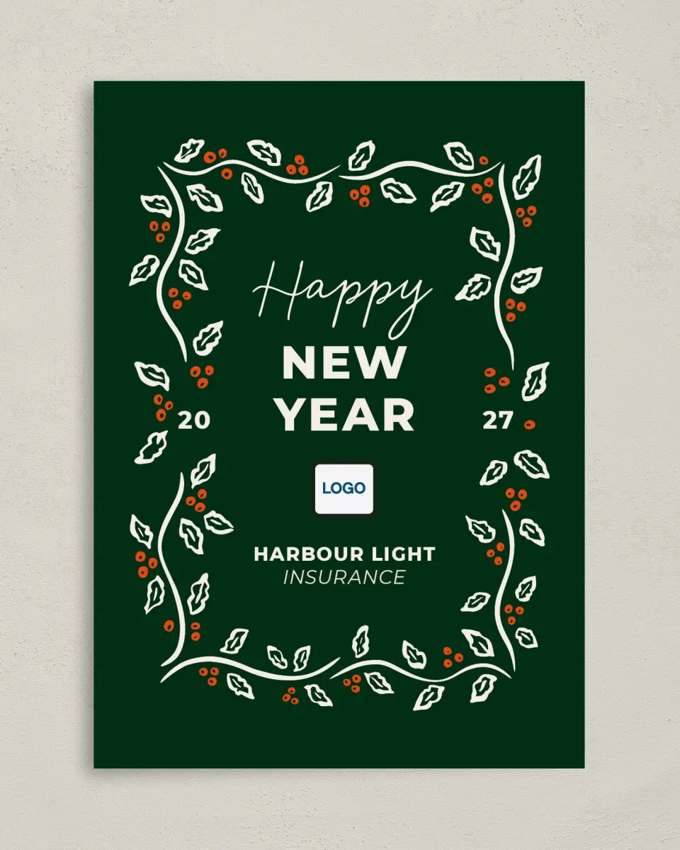 This is a 5" x 7" Christmas Card called Corporate Celebration printed in full color with Gold foil on Soft Suede (coated) paper