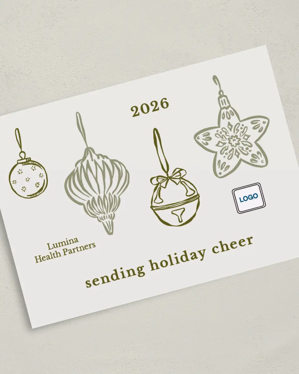 This is a 5" x 7" Christmas Card called Ornamental Occasion printed in full color on Premium Smooth paper