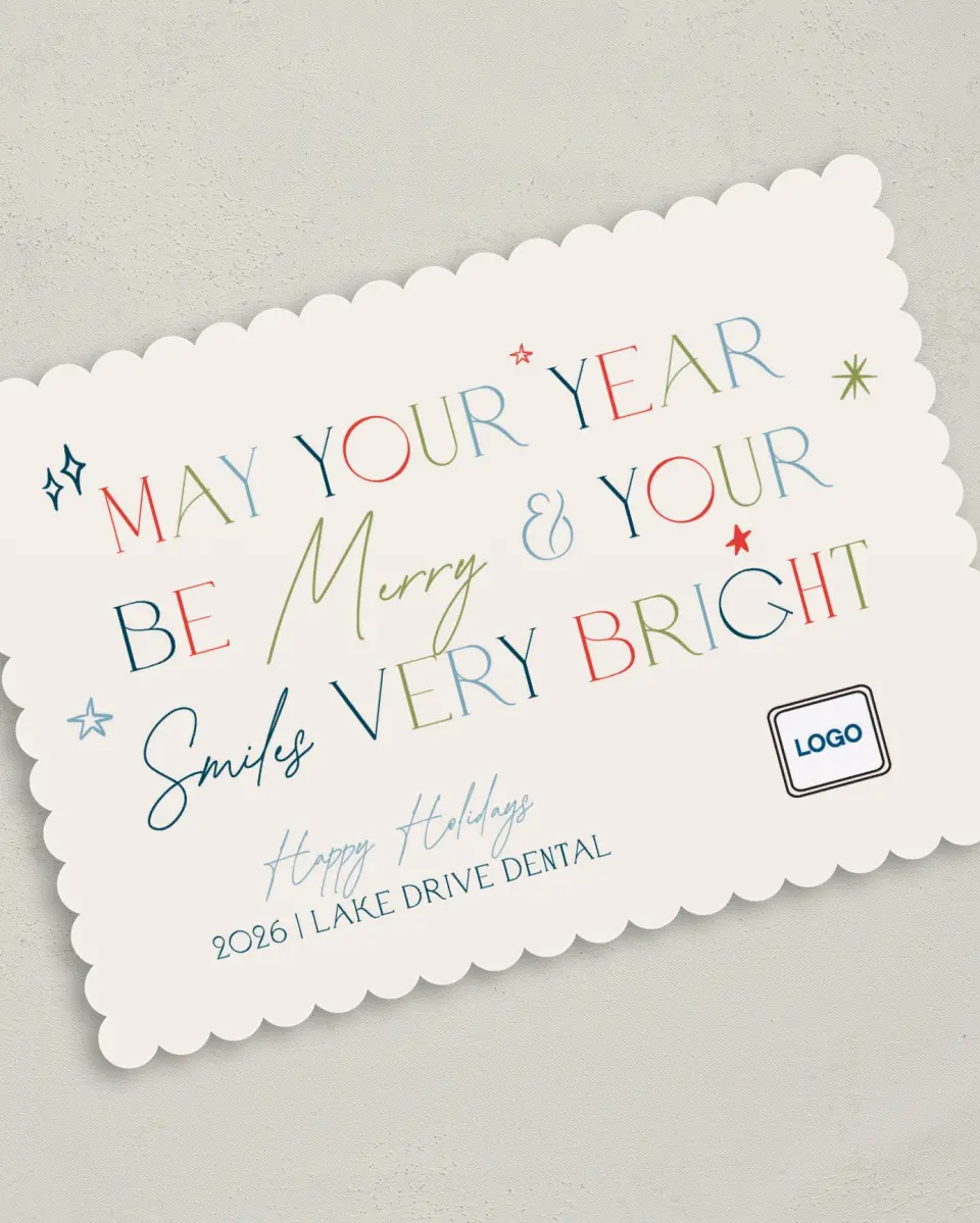 This is a 5" x 7" Christmas Card called Bright Smiles printed in full color on Premium Smooth paper on Premium Smooth paper on Premium Smooth paper