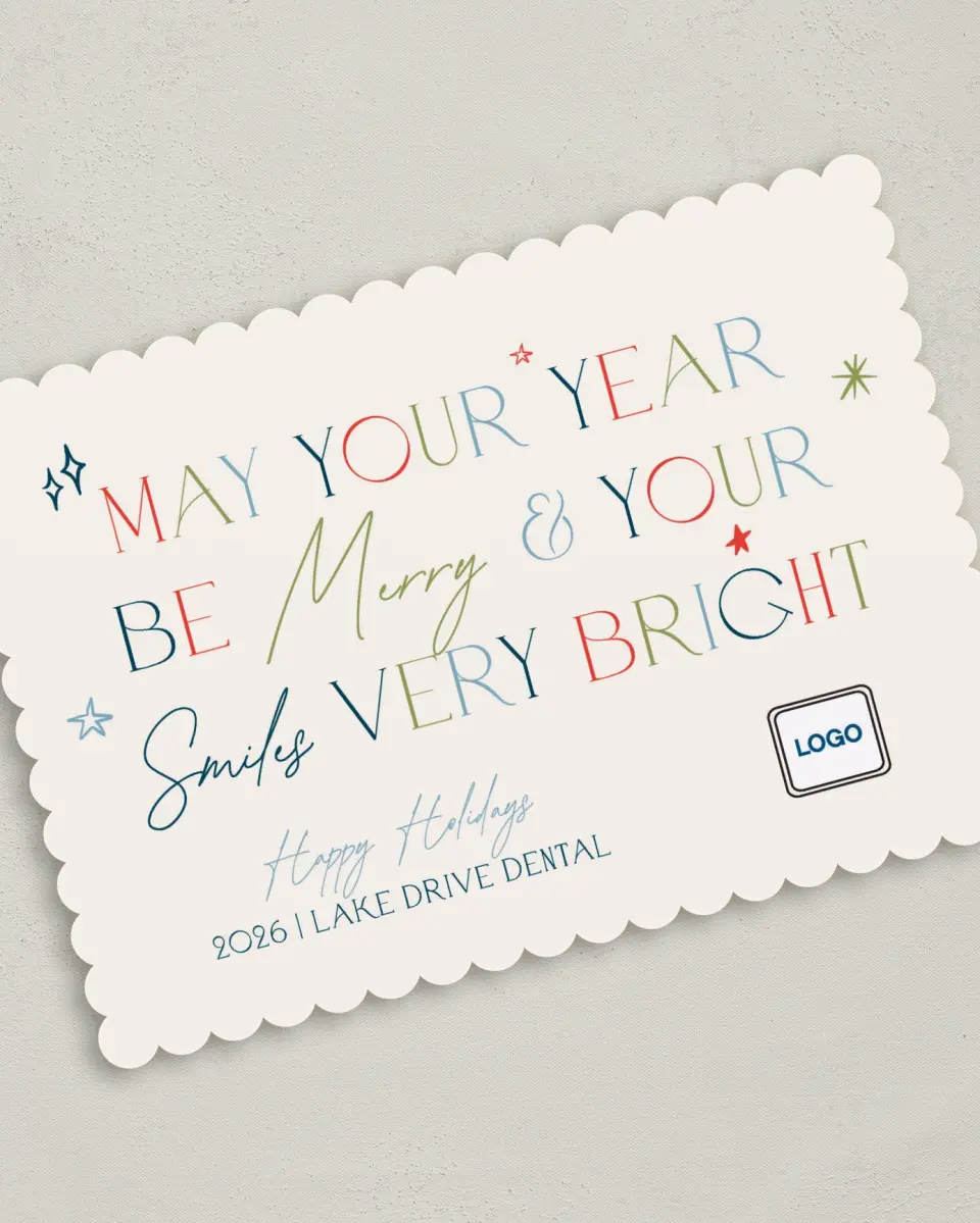 This is a 5" x 7" Christmas Card called Bright Smiles printed in full color on Premium Smooth paper on Premium Smooth paper on Premium Smooth paper