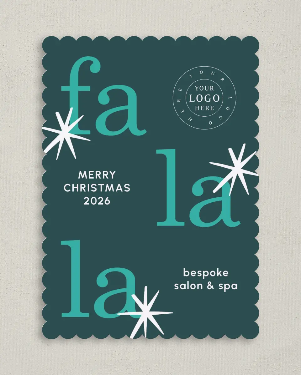 This is a 5" x 7" Christmas Card called Fa La La Spa printed in full color on Premium Smooth paper on Premium Smooth paper on Premium Smooth paper