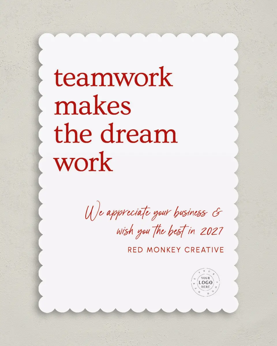 This is a 5" x 7" Christmas Card called Teamwork Dream Work printed in full color on Premium Smooth paper on Premium Smooth paper on Premium Smooth paper