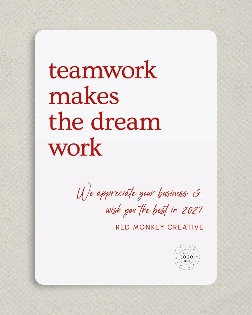 This is a 5" x 7" Christmas Card called Teamwork Dream Work printed in full color on Premium Smooth paper