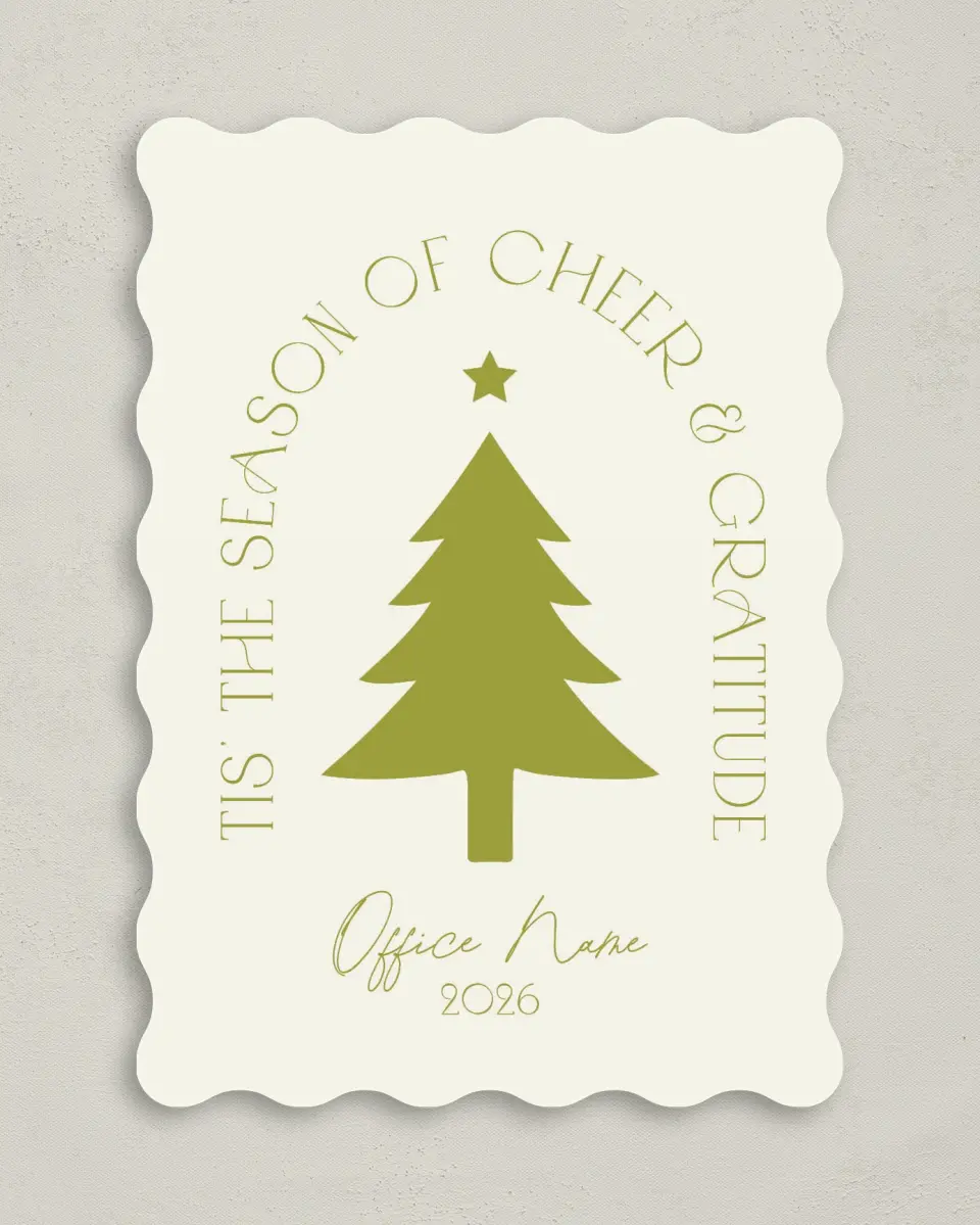 This is a 5" x 7" Christmas Card called Cheer & Gratitude printed in full color on Premium Smooth paper