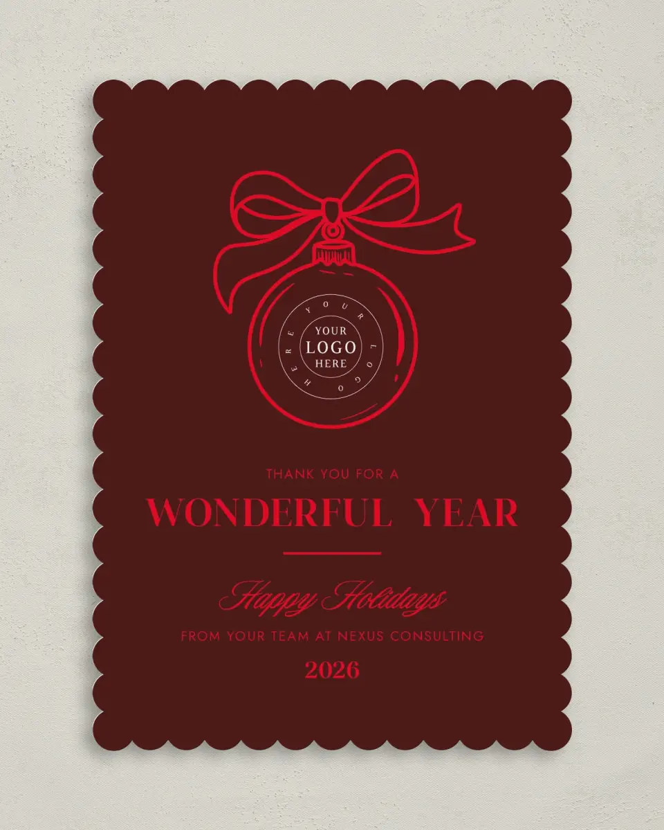 This is a 5" x 7" Christmas Card called Signature Ornament printed in full color on Premium Smooth paper on Premium Smooth paper on Premium Smooth paper
