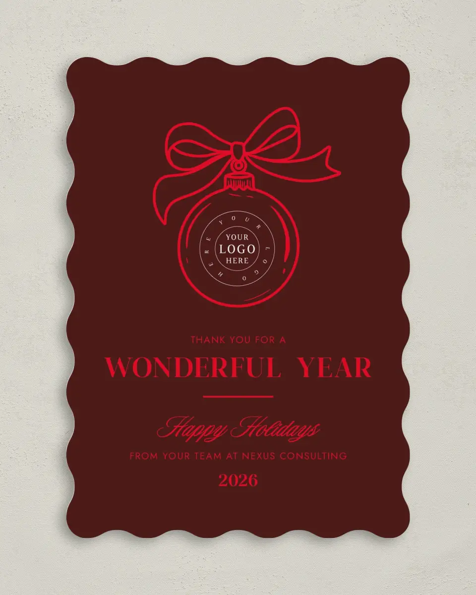 This is a 5" x 7" Christmas Card called Signature Ornament printed in full color on Premium Smooth paper