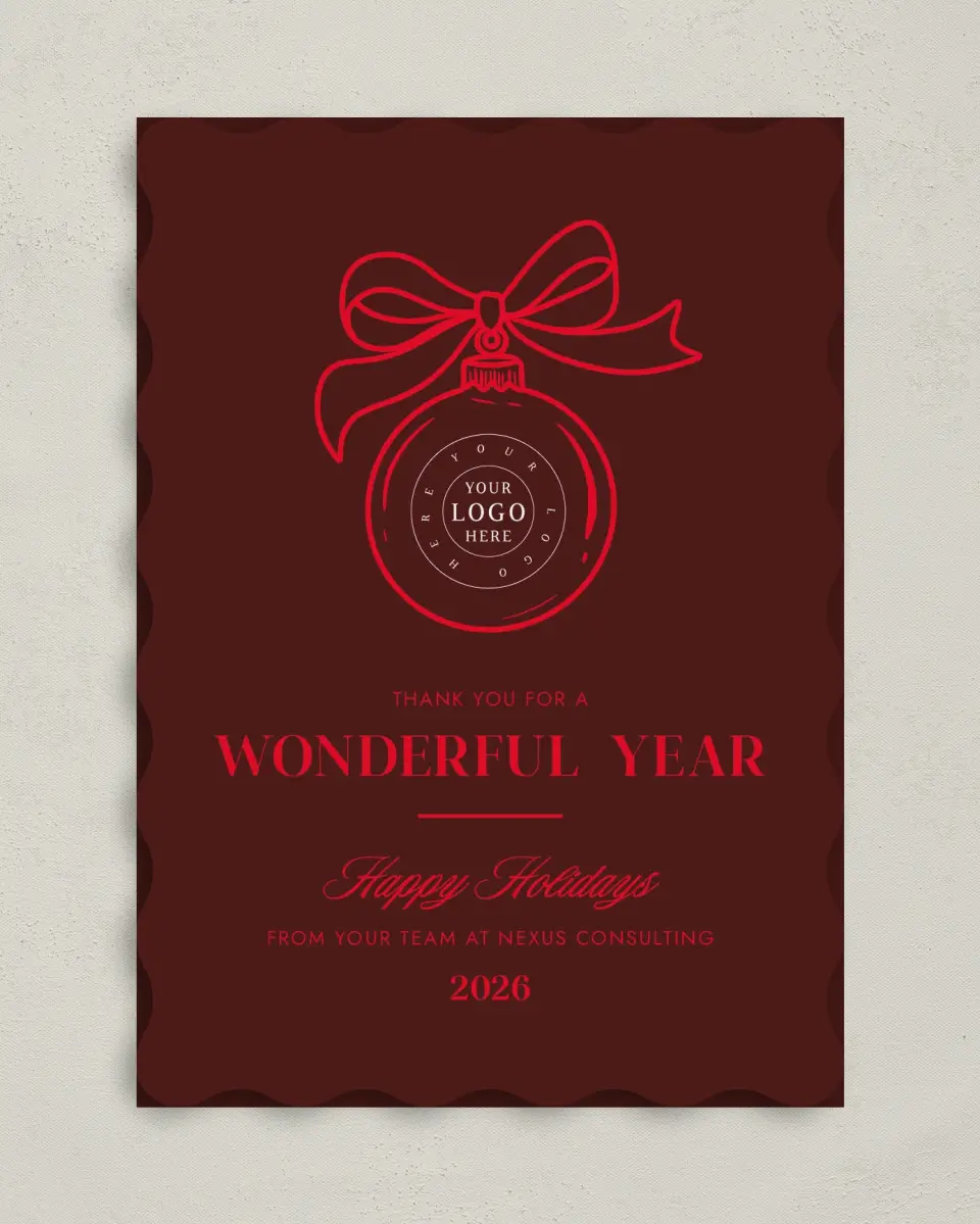 This is a 5" x 7" Christmas Card called Signature Ornament printed in full color on Premium Smooth paper