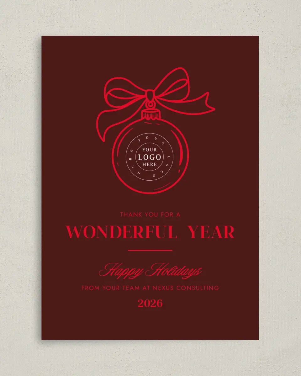 This is a 5" x 7" Christmas Card called Signature Ornament printed in full color on Premium Smooth paper