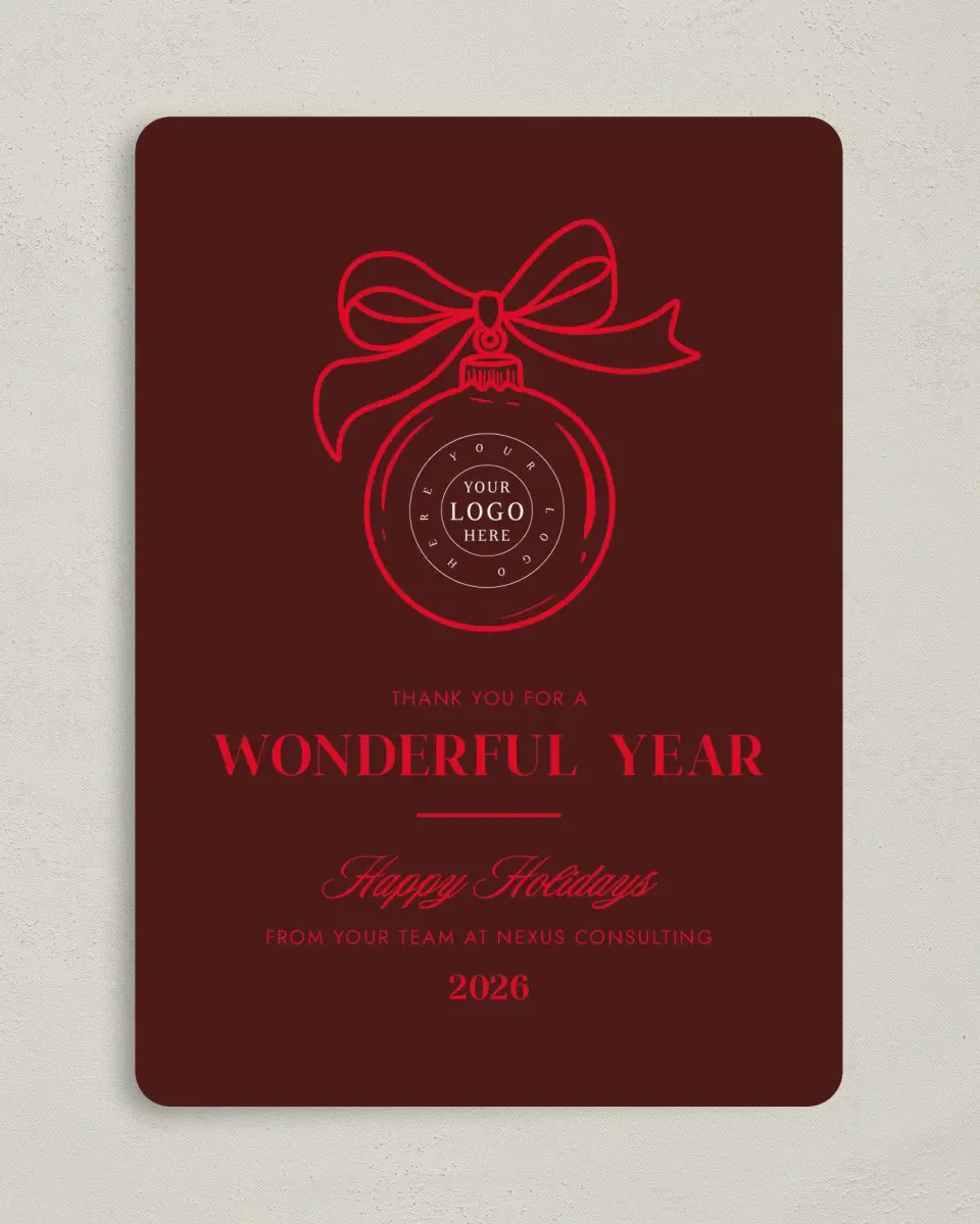 This is a 5" x 7" Christmas Card called Signature Ornament printed in full color on Premium Smooth paper