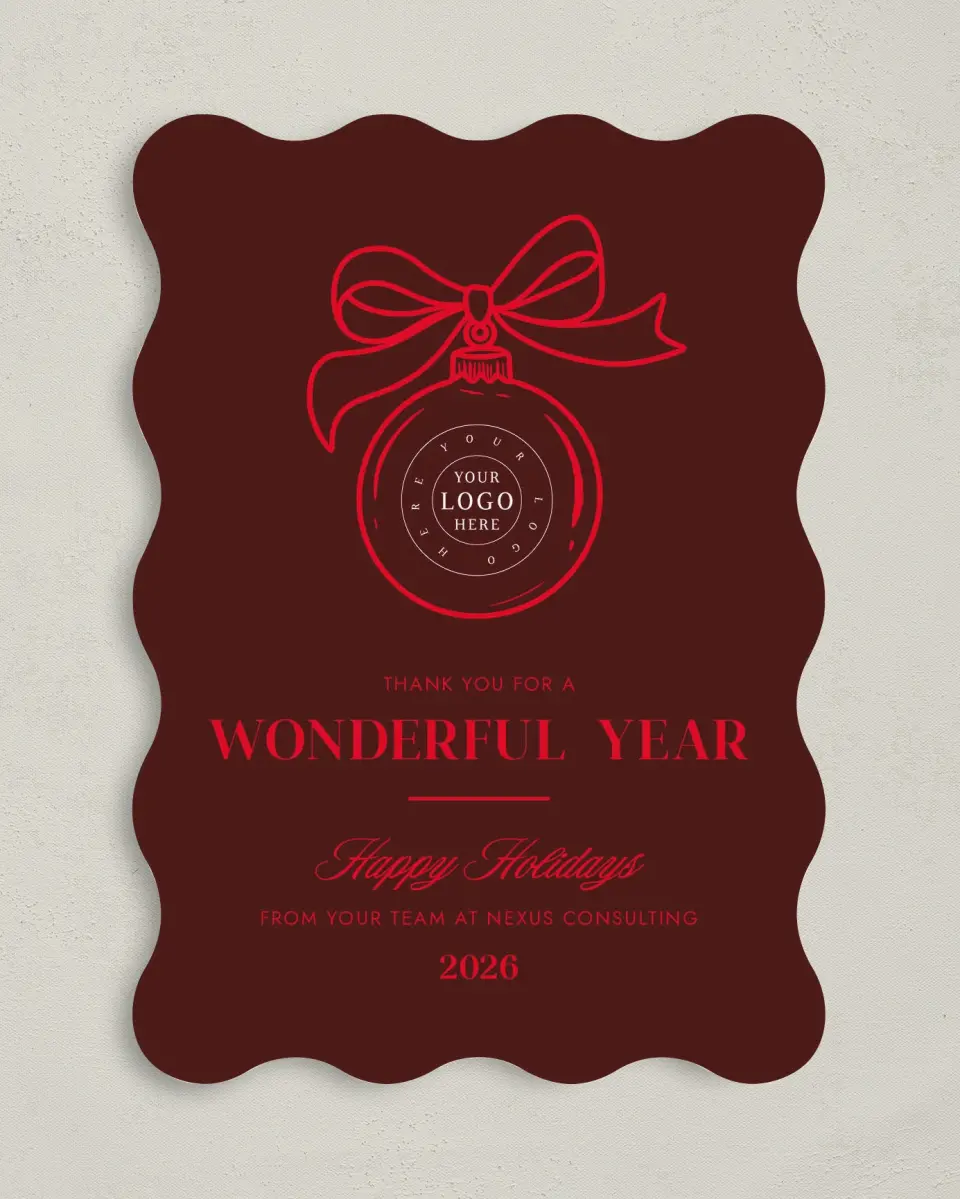 This is a 5" x 7" Christmas Card called Signature Ornament printed in full color on Premium Smooth paper