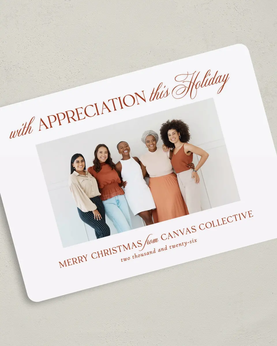This is a 5" x 7" Christmas Card called Holiday Appreciation printed in full color on Premium Smooth paper