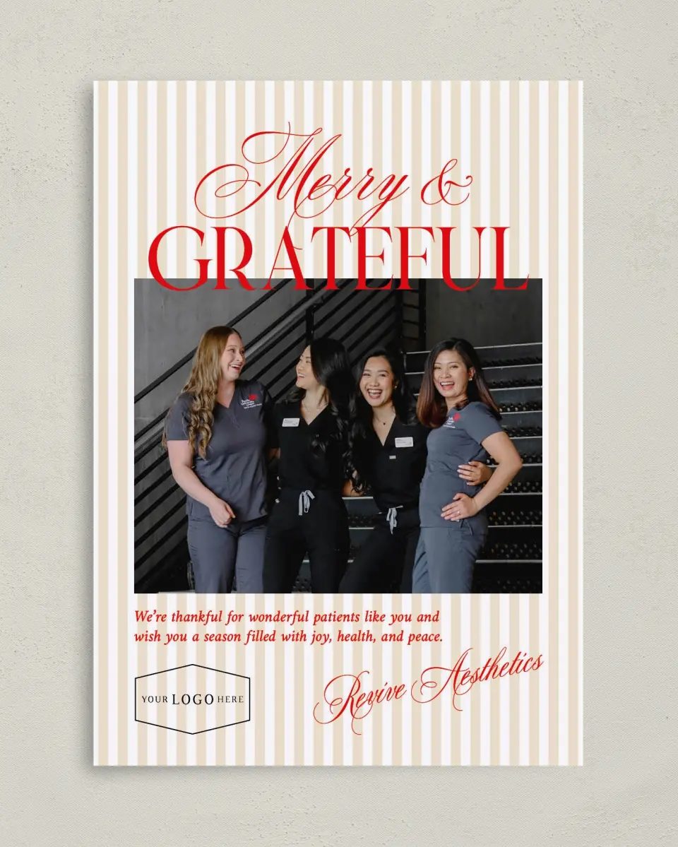 This is a 5" x 7" Christmas Card called Grateful Wishes printed in full color on Premium Smooth paper