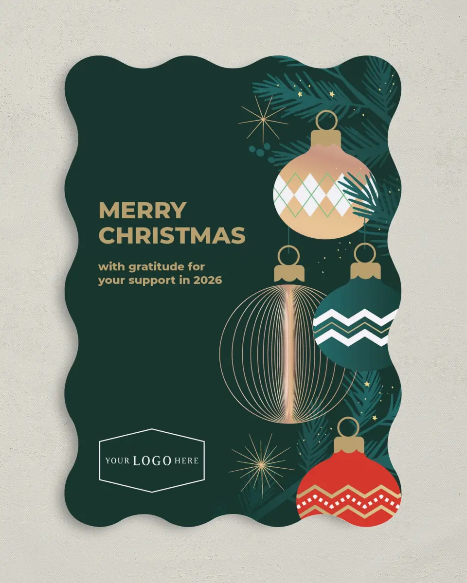 This is a 5" x 7" Christmas Card called Ornament Glow printed in full color on Premium Smooth paper