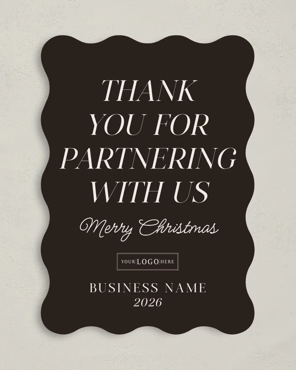 This is a 5" x 7" Christmas Card called Business Partners printed in full color with Silver foil on Soft Suede (coated) paper