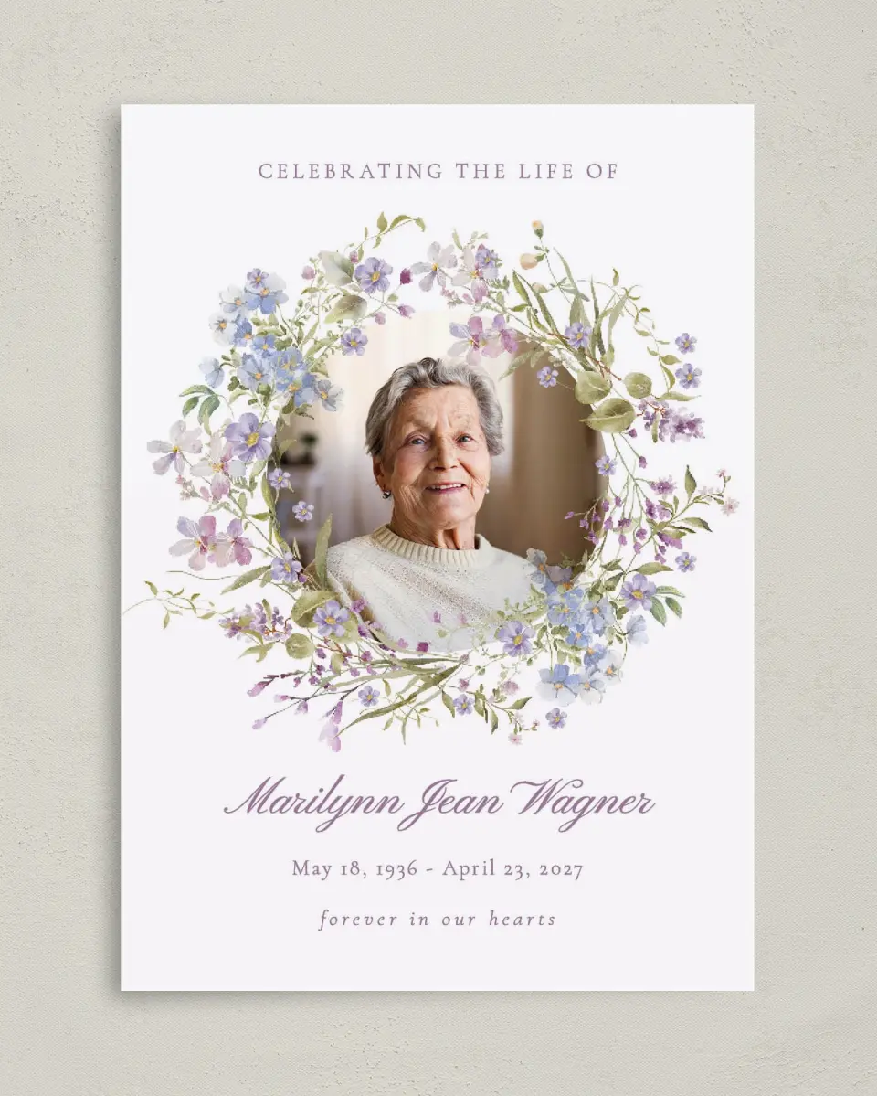 This is a 5" x 7" Memorial Card called Forever Blooming printed in full color on Premium Smooth paper